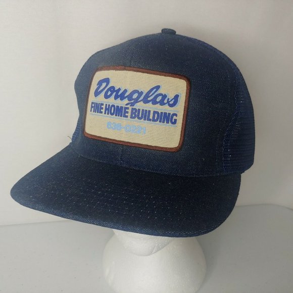 Vintage Douglas Home Building WV Denim Snap Back Mesh Trucker Cap EUC Patch Hat - Picture 9 of 10